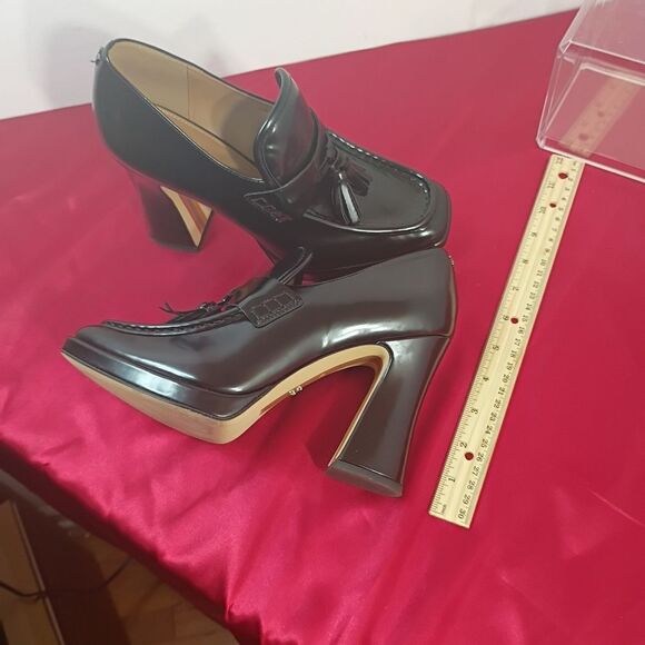 Sam Edelman Women's SZ 9.5M Jed Heels Platform Loafer Black Leather - Picture 6 of 7